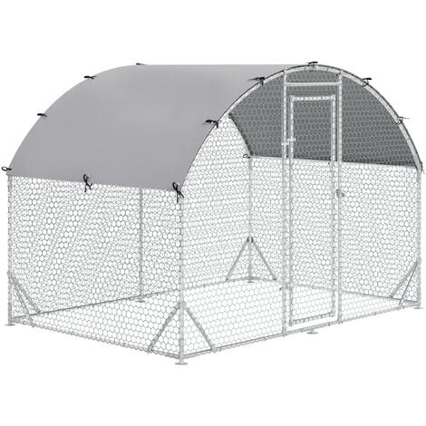 PawHut Walk In Chicken Run Galvanized Chicken Coop Hen Poultry House Cage Rabbit Hutch Pet Playpen Backyard with Water-Resist Cover, 2.8 x 1.9 x 2m 2.8 x 1.9 x 2m