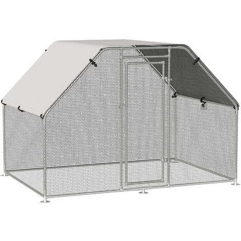 main image of "PawHut Walk In Chicken Run Galvanized Chicken Coop Hen Poultry House Cage Rabbit Hutch Pet Playpen Backyard With Water-Resist Cover, 280W x 190D x 195H cm"