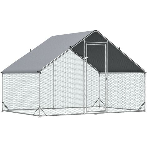 PawHut Walk In Chicken Run Galvanized Chicken Coop Hen Poultry House Cage Rabbit Hutch Pet Playpen Backyard With Water-Resist Cover, 3 x 2 x 2m 3 x 2 x 2m