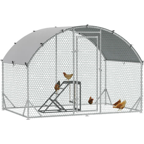 PawHut Walk-in Chicken Run with Chicken Activity Shelf and Cover, 2.8 x 1.9 x 2m