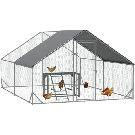 PawHut Walk In Chicken Run with Chicken Activity Shelf and Cover, 3 x 4 x 2m