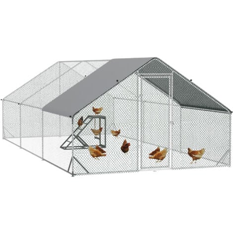 PawHut Walk-in Chicken Run with Chicken Activity Shelf and Cover, 3 x 6 x 2m