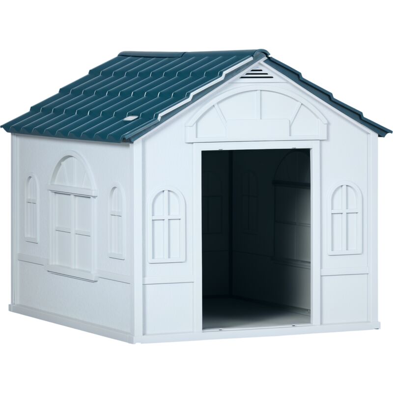 PawHut Weather-Resistant Dog House, Puppy Shelter for Medium Dogs Blue