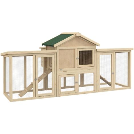 PawHut Wood Chicken Coop Hens Cage Poultry House with Nesting Boxes Run