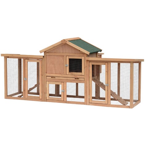 Pawhut Wood Chicken Coop Hens Cage Poultry House with Nesting Boxes Run - Natural wood finish