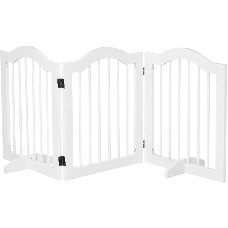 PawHut Wooden 3 Panel Dog Gate Freestanding Pet Fence Safety Barrier White