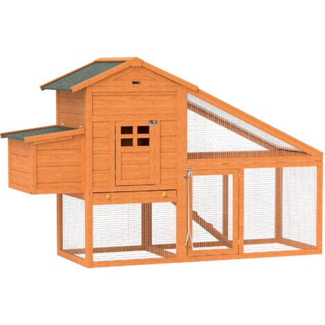 PawHut Wooden Chicken Coop with Run, Nesting Box, Slide-out Tray, Ramp