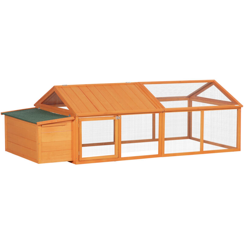 Pawhut - Wooden Chicken Run with Nesting Box, Openable Roof, for 4-8 Chickens