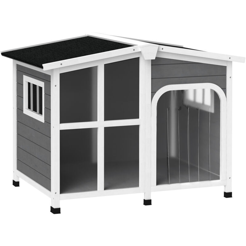 Pawhut - Wooden Dog Kennel, Dog House with Removable Floor, Charcoal Grey