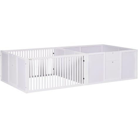 PawHut Wooden Dog Pen Pet Playpen 7 Panels Puppy Pen for Indoors - White