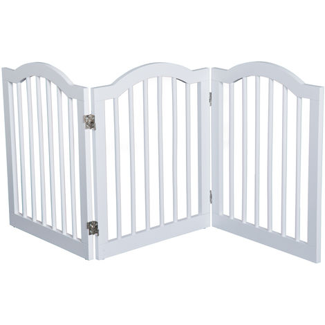 Pawhut Wooden Foldable Dog Gate Stepover Panel Pet Fence Freestanding Safety Barrier for the House, Doorway, Stairs(White)