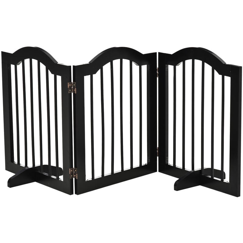 PawHut Wooden Foldable Small Sized Dog Gate Stepover Panel with Support Feet Pet Fence Freestanding Safety Barrier for the House Doorway Stairs Black