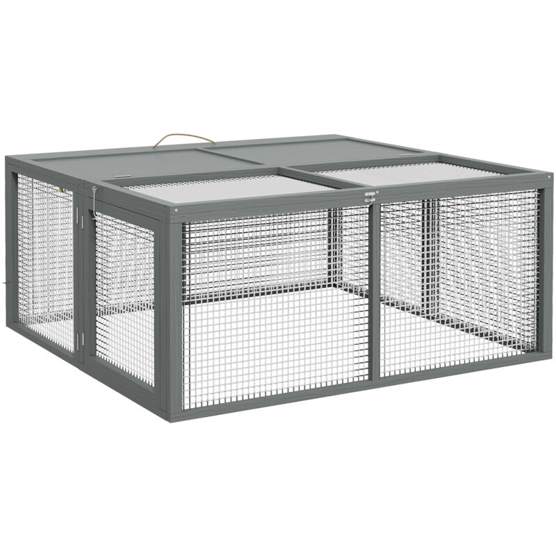 PawHut Rabbit Hutch, Folding Wooden Rabbit Run with Openable Top, Grey