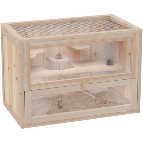 main image of "PawHut Wooden Hamster Cage Mouse Small Animals Hutch 60 x 35 x 42cm"