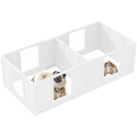 PawHut Wurfkiste für Welpen, Welpenauslauf mit 2-Raum-Design, Hundelaufstall mit Tür Welpen-Wurfbox, Welpenlaufstall für kleine Hunde, 164x80x48 cm, Weiß