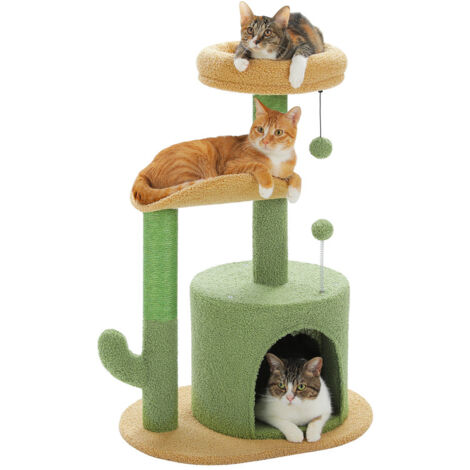Pawz Road – Arbre à chat cactus 84 cm – Poteau griffoir en sisal – Coussin amovible – Pompon peluche inclus – Pour chats de petite à moyenne taille