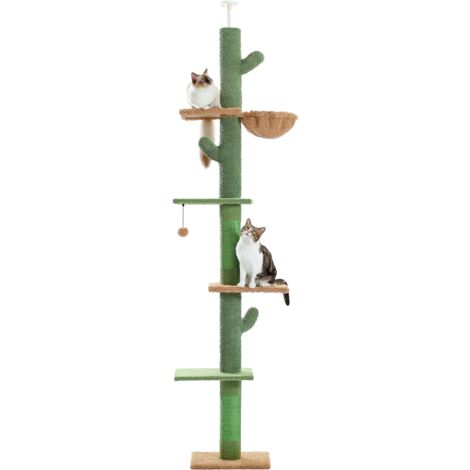 Pawz Road – Arbre à chat du sol au plafond – Hauteur réglable 238-275 cm – 5 plateformes, hamac, griffoirs en sisal – Pour chats moyens