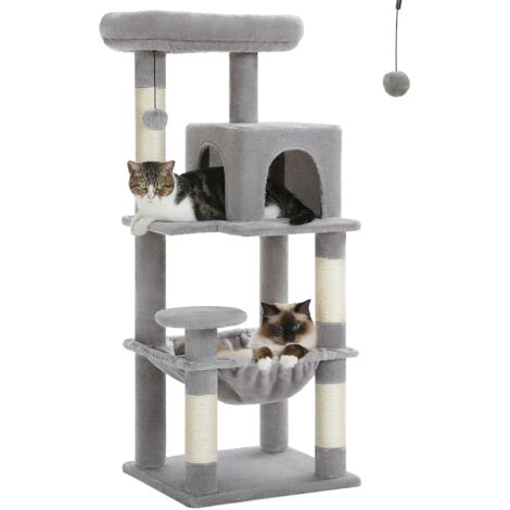 Pawz Road – Arbre à chat en bois 116 cm – Tour moderne avec griffoirs sisal et hamac – Condo confortable pour chats de taille moyenne