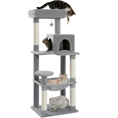 Pawz Road – Arbre à chat en bois 143cm – Griffoirs sisal – Condo confortable avec hamac – Pour chats de taille moyenne – Installation simple