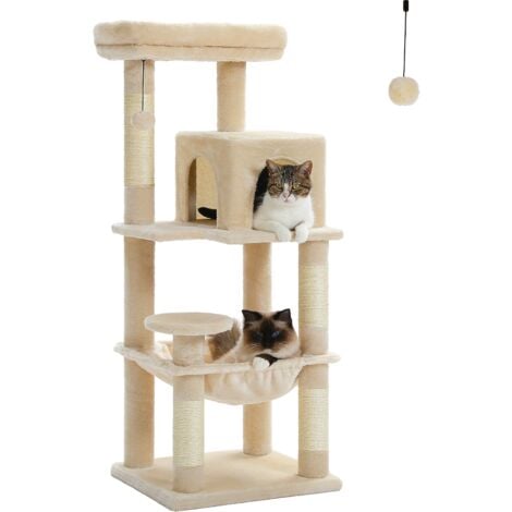 PAWZ Road Arbre à Chat en Bois, Tour de Chat Moderne, avec Griffoirs Sisal, Condo Confortable et Grand Hamac, 143cm, Beige