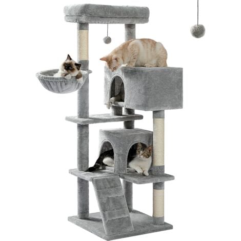 PAWZ Road Arbre à Chat Xl avec Coussin Amovible, Poteau Griffoir, Condo Double, Large pour les Gros Chats, 143cm, Gris