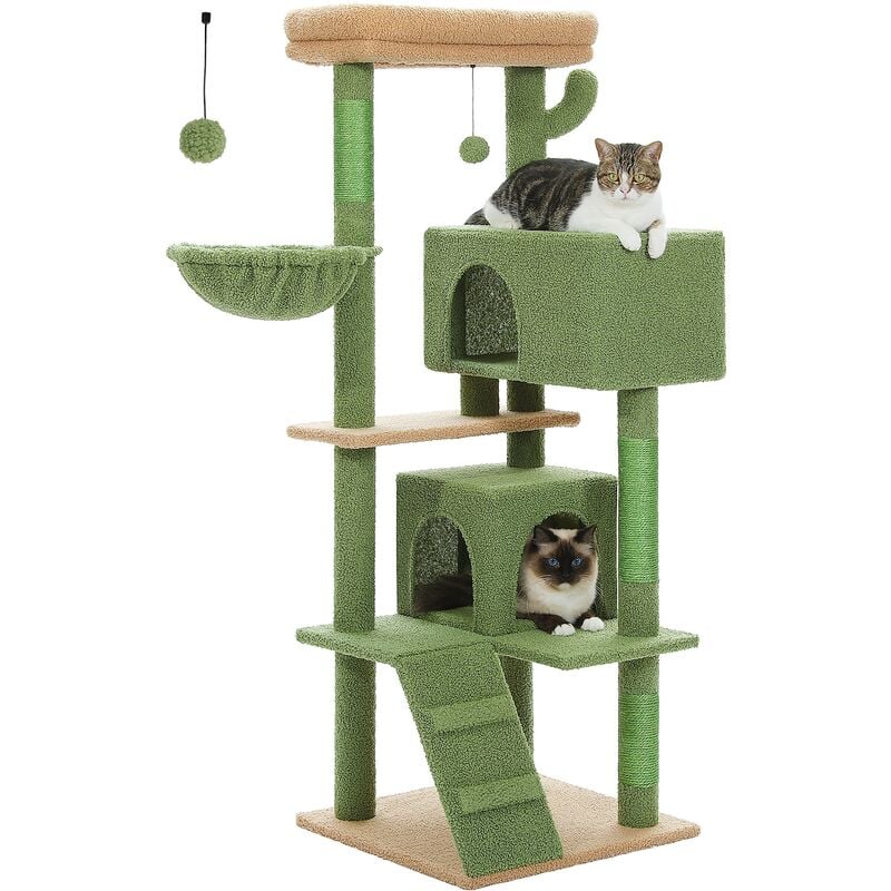 Arbre à Chat Xl avec Coussin Amovible, Poteau Griffoir, Condo Double, Large pour les Gros Chats, 143cm, Vert Cactus - Pawz Road
