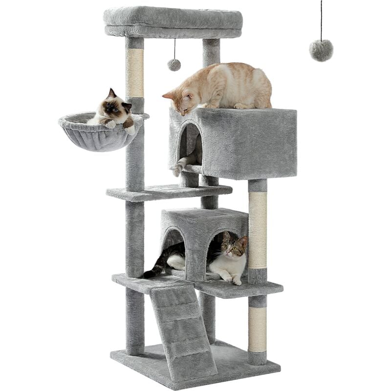 Arbre à Chat Xl avec Coussin Amovible, Poteau Griffoir, Condo Double, Large pour les Gros Chats, 143cm, Gris - Pawz Road
