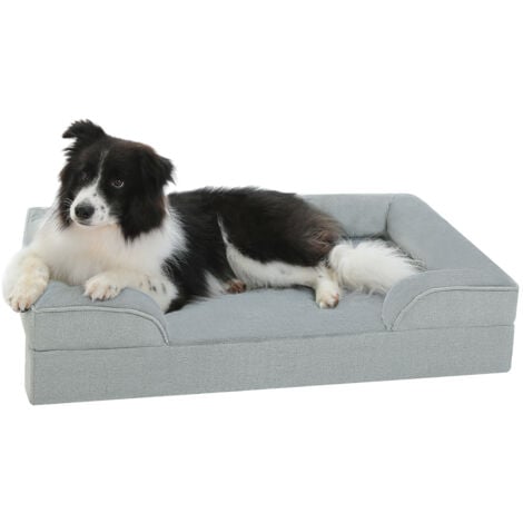 PAWZ Road Panier pour Chien en Peluche, Lit Orthopédique Lavable avec Housse Amovible en Flanelle, Taille L, Gris, 89x63.5x16.5cm
