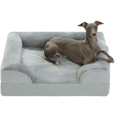 PAWZ Road Panier pour Chien en Peluche, Lit Orthopédique Lavable avec Housse Amovible en Flanelle, Taille M, Gris, 71.5x58.5x16.5cm