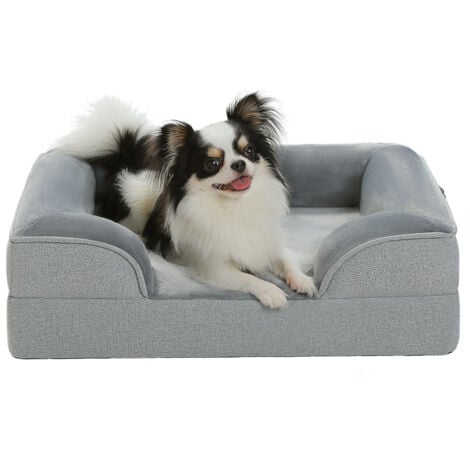 PAWZ Road Panier pour Chien en Peluche, Lit Orthopédique Lavable avec Housse Amovible en Flanelle, Taille S, Gris, 61x45.5x15.5cm