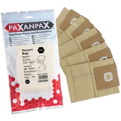 Paxanpax VB252, Sacchetti di Carta compatibili Goblin Ace 461 Hoover 'H55' Studio Electrolux 'E67/E67N' Mini Mite & Superlite Morphy Richards Compact, Jazz, Jive, Sonic Series (Confezione da 5)