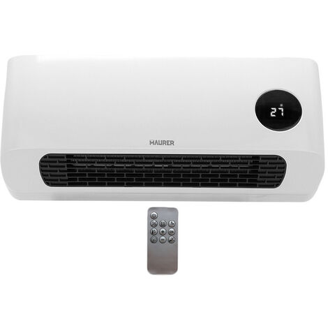 PAXI - TERMOCONVETTORE CERAMICO DA PARETE 2000WATT CON 2 SELEZIONI DI TEMPERATURA, DISPLAY E TELECOMANDO COLORE BIANCO - MAURER