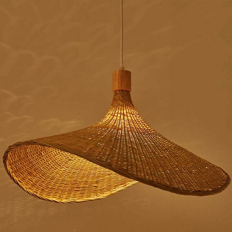 Trimec - Pays Français Chapeau De Paille Bricolage Tissé à La Main En Bambou Naturel Salon Lustre Plafond Suspendu Abat-Jour E27 Vis Suspension Lampe