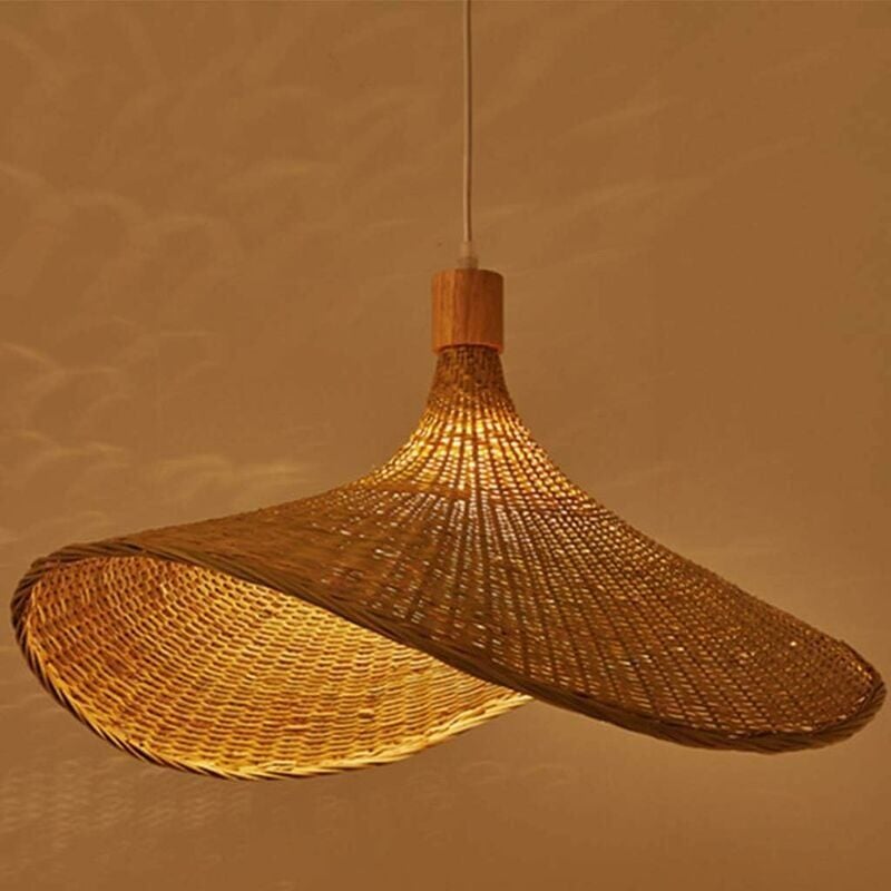 SNQ - Pays Français Chapeau De Paille Bricolage Tissé à La Main En Bambou Naturel Salon Lustre Plafond Suspendu Abat-Jour E27 Vis Suspension Lampe
