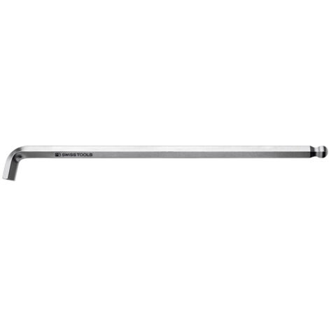 PB Swiss Tools Sechskant-Winkelschraubendreher, lang, mit Kugelkopf und kurzem Schenkel, verchromt, 2 mm