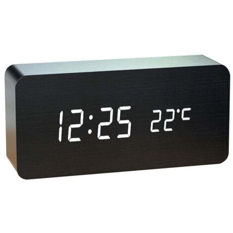 pc Digital Wecker Holz Einstellbare Helligkeit Sprachsteuerung LED Uhr Rechteck Display Zeit Temperatur Wohnkultur