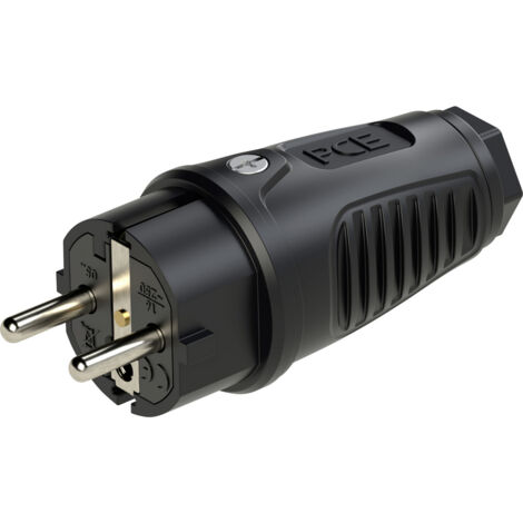 PC Electric 0522-ss Schutzkontaktstecker Vollgummi   Schwarz IP54