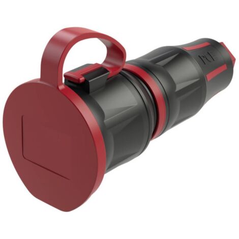PC Electric 24711-src Fiche électrique femelle avec terre caoutchouc, PA6 250 V noir, rouge IP54