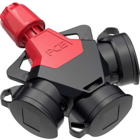PC Electric 253841-sr Adaptateur triple Tout caoutchouc avec affichage de tension 250 V rouge IP54
