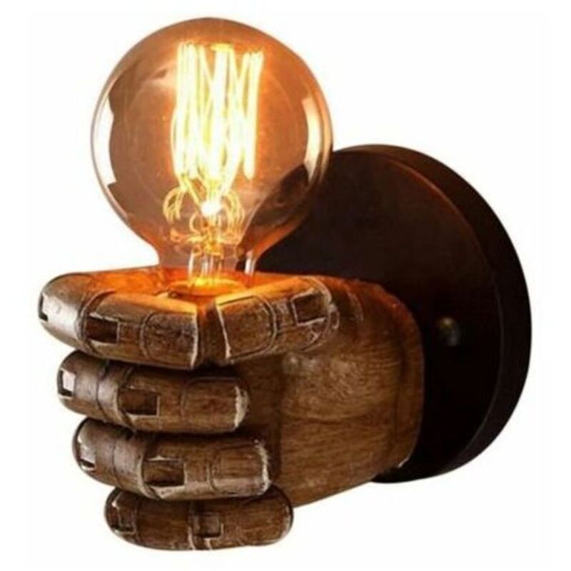 pc Retro right-hand fist wall sconce in resin, antique industrial loft style decoration, E27 screw-in wall light..