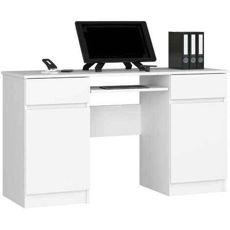 PC-Schreibtisch AKORD A5 in der Farbe Weiß mit 2 Schubladen und 5 Ablagen B135 x H77 x T50 cm