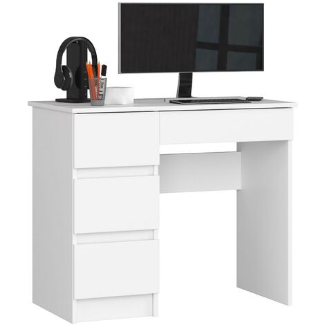 PC-Schreibtisch AKORD A7 links in der Farbe Weiß mit 4 Schubladen B90 x H77 x T50 cm