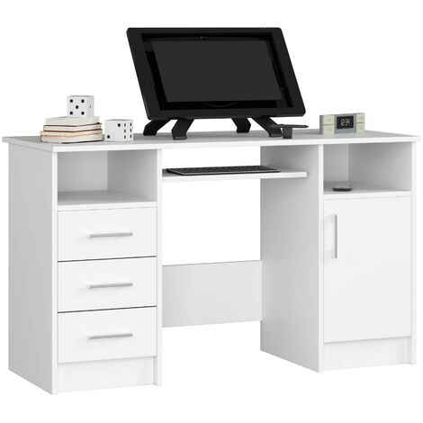 PC-Schreibtisch AKORD ANA in der Farbe Weiß mit 3 Schubladen und 5 Ablagen B124 x H74 x T52 cm