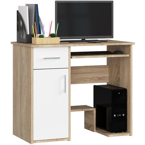 PC-Schreibtisch AKORD JAY in der Farbe Sonoma-Eiche Schublade Front Weiß und 3 Ablagen B90 x H74 x T50 cm