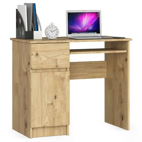 PC-Schreibtisch AKORD PIKSEL links in der Farbe Eiche Artisan Schublade und 3 Ablagen B90 x H77 x T50 cm