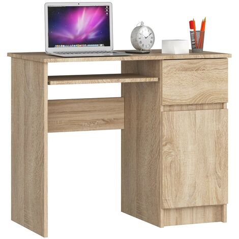 PC-Schreibtisch AKORD PIKSEL rechts in der Farbe Sonoma-Eiche Schublade und 3 Ablagen B90 x H77 x T50 cm