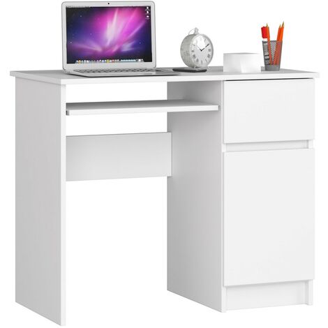 PC-Schreibtisch AKORD PIKSEL rechts in der Farbe Weiß Schublade und 3 Ablagen B90 x H77 x T50 cm