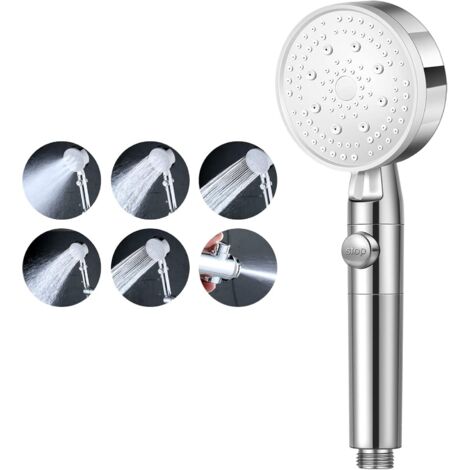 PC (Silber) Hochdruck-Wasserspar-Duschkopf, 5 Modi einstellbarer Badezimmer-Duschkopf, Anti-Kalk-Duschkopf mit Stopper, einfach zu installieren