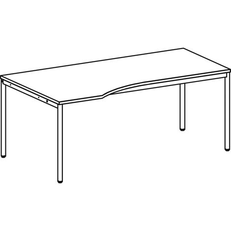 PC-Tisch, links, BxTxH 1800x800-1000x720 mm, 4-Fuß-Gestell lichtgrau, Platte ahorn