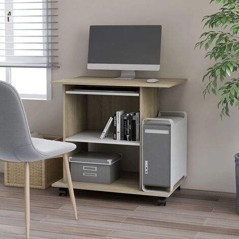 PC-Tisch Weiß und Sonoma-Eiche 80×50×75 cm Spanplatte
